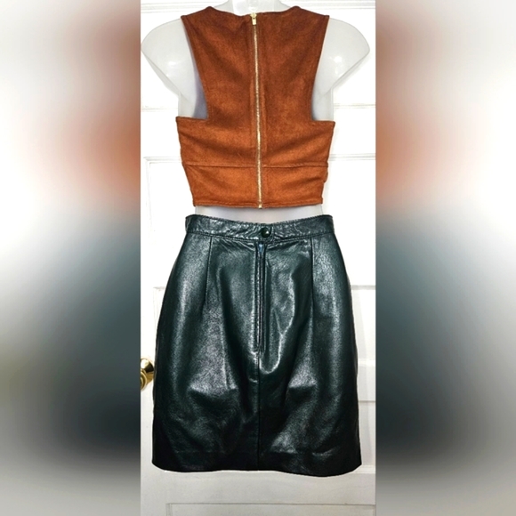 Bagatelle Vintage Hunter Green Leather Skirt Size Vintage 8 - Picture 4 of 13